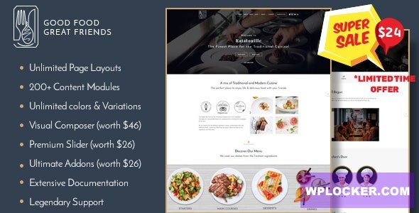Download free Ratatouille v1.2.0 – Restaurant WordPress Theme