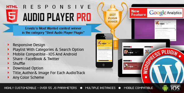 Download free Responsive HTML5 Audio Player PRO v2.8.0 – WordPress Plugin
