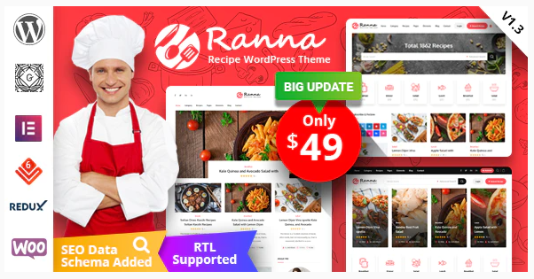 Download free Ranna v1.2.8 – Food & Recipe WordPress Theme