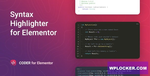 Download free Coder v1.0.4 – Syntax Highlighter for Elementor