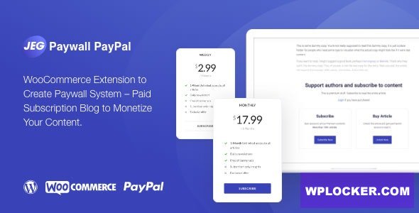 Download free Jeg Paypal Paywall & Content Subscriptions System v1.0.1 – WooCommerce Plugin