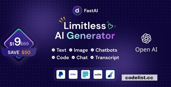 FastAi v1.5.1 – SaaS AI Content Voice Text Image Chat & Code Generator