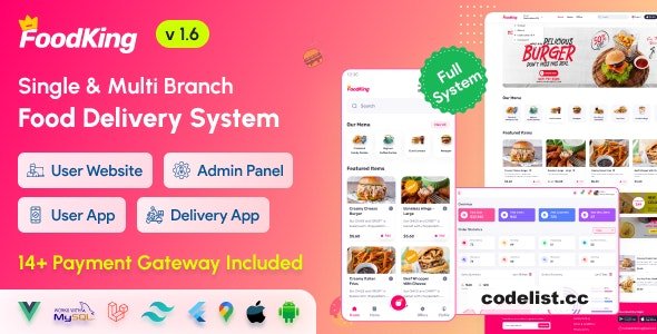 FoodKing v1.6 – Restaurant Food Delivery System with Admin Panel & Delivery Man App – nulled