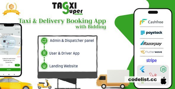 Tagxi Super Bidding v2.7 – Taxi + Goods Delivery Complete Solution With Bidding Options