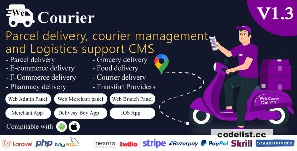 We Courier v1.3 – Courier and logistics management CMS with Merchant, Delivery app