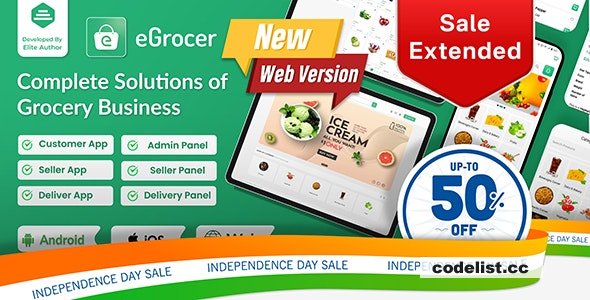 eGrocer v1.9.5 – Online Multi Vendor Grocery Store, eCommerce Marketplace Flutter Full App with Admin Panel – nulled
