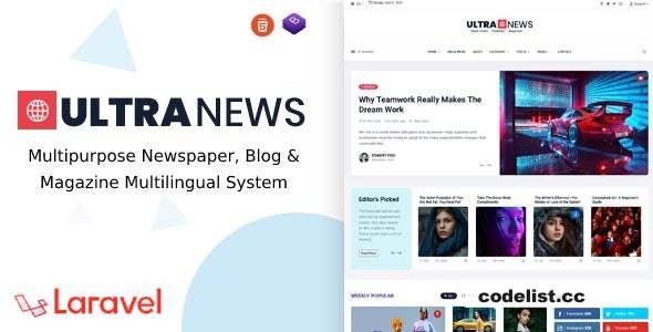 UltraNews v2.8.0 – Laravel Newspaper, Blog and Magazine Multilingual System – nulled