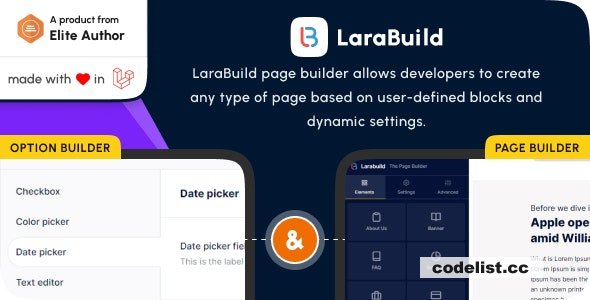LaraBuild v1.3 – Laravel Drag and Drop Page builder and Settings Builder Package