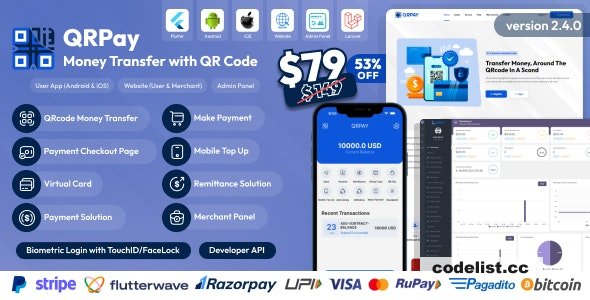 QRPay v3.2.0 – Money Transfer with QR Code Full Solution – nulled
