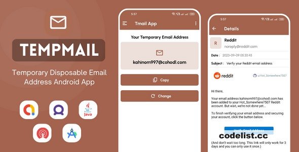 TempMail v1.0 – Temporary Disposable Email Address App with AdMob Ads