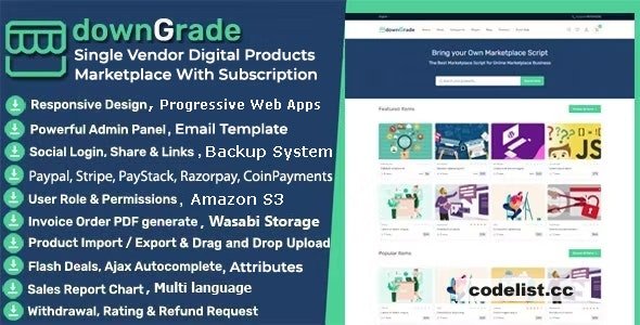 downGrade v5.8 – Single Vendor Digital Marketplace With Subscription