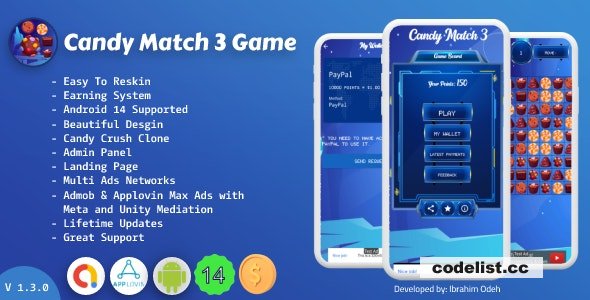 Candy Match 3 Game with Earning System and Admin Panel + Landing Page v1.3.0