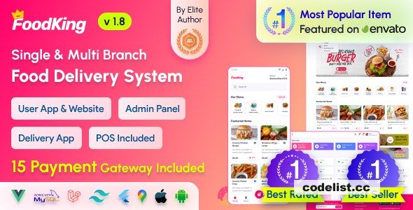 FoodKing v1.9 – Restaurant Food Delivery System with Admin Panel & Delivery Man App
