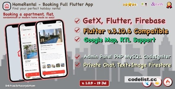 HomeRental v1.0.9 – Booking Properties Full Flutter App with Chat