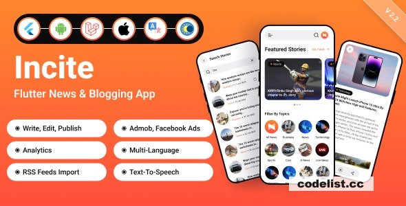 Incite v2.2 – Short News App & Web, Blog App with Laravel Admin Panel for Android & iOS